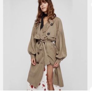 Free people double breasted trench.. NWT dark military green Medium